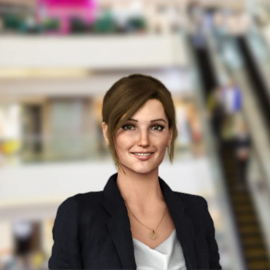 Gina est un agent d'accueil digital doté d'IA, qui accueille et informe les clients des centres commerciaux